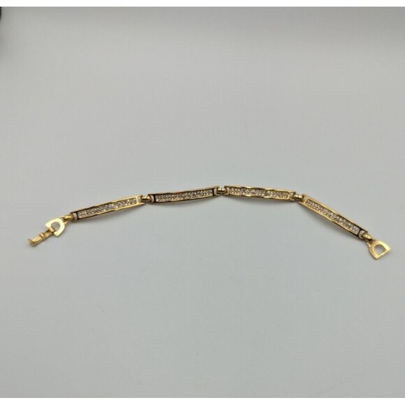 Vintage Christian Dior Gold Tone Clear Rhinestone Panel/Tennis Style Bracelet 7" - Picture 10 of 15